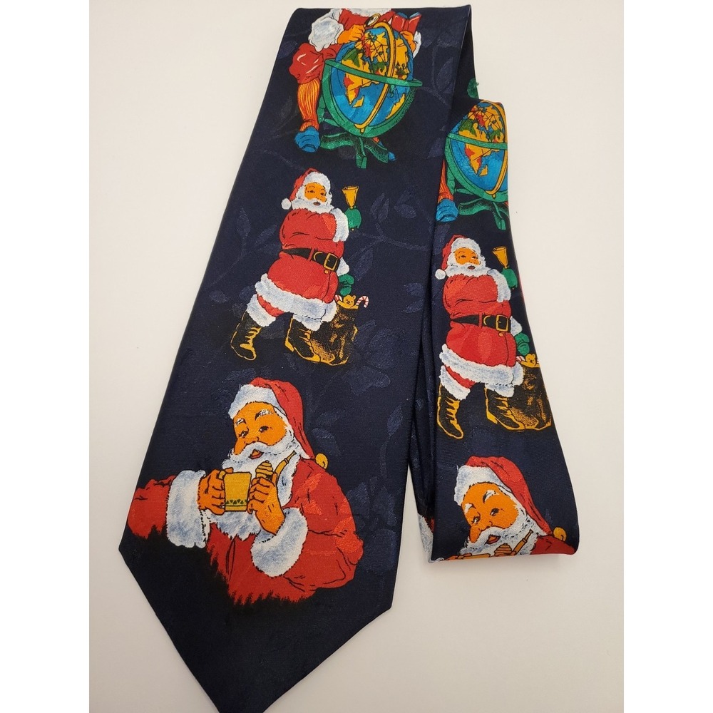 Men's Novelty Necktie. The Christmas Collection: "Mr. Santa". Dark Blue.